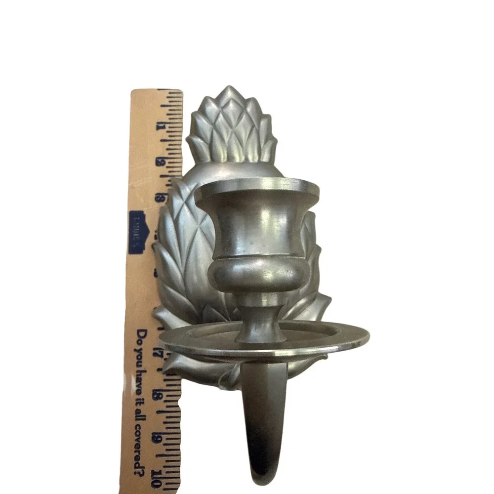 Pineapple Wall Sconce Candle Holder Pewter Finish Metal Tropical  9.5in